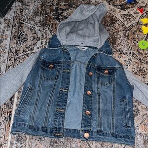 Blue Denim Jacket with Gray Sleeves